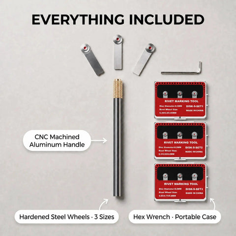 9 Wheel Model Rivet Maker Tool Set With Alloy Handle And 3 Wheel Groups Pro Grade Scribing Kit with accessories displayed