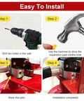 Four-step installation process for Heavy Duty Fire Extinguisher Mount Kit With Iron Brackets And Wall Hangers Holds 5 To 10 Lb Extinguishers.
