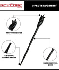 Three Piece Twelve Inch Wood Auger Bit Set With One Quarter Inch Quick Change Hex Shank, Three Flute Design, focus on features.