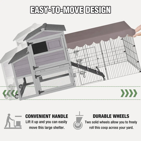 Outdoor Waterproof Chicken Coop With Run Two Level Wooden Hen House With Asphalt Roof Easy Move Design