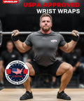 Man using 21 Inch Wrist Wraps for Weightlifting with Thumb Loop, Heavy Duty Wrist Support Straps for Gym, USPA Approved, in squat position