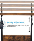 Mobile Side Table On Wheels Height Adjustable Laptop Cart showing height adjustment range in rustic brown finish