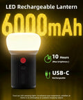 Rechargeable LED Camping Lantern With 6000mAh Battery Emergency Outdoor Tent Light For Power Outages, USB-C Charge