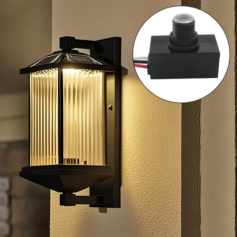 Dusk To Dawn Outdoor Lighting Sensor With Photocell No Brainer Easy Install 120-277V shown installed on outdoor wall light