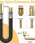 Flexible Tire Valve Extender Kit 8.25 Inch 90 Degree Schrader Adapter Universal Valve Stem Extension For Cars RVs Trucks Motorcycles Bikes Scooters Easy Install with detailed measurements