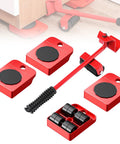 Heavy Duty Furniture Dolly Set With Wheels And Moving Straps For Easy Appliance Transport includes red and black components for furniture mobility.