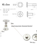 Heavy Duty Nickel Plated Chicago Screws 100 Sets M5 X 6mm showcasing flat head and threaded barrel for binding projects.
