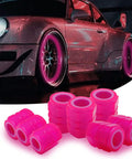 Glow In The Dark Tire Valve Cap Set For Cars, Motorcycles, And Bicycles, Universal Waterproof Noctilucent Valve Caps In Pink with a car