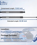 Heavy Duty Front Hood Strut Shock For Acura MDX 2007 To 2013, 13.63 to 22.38 inch steel gas lift support.