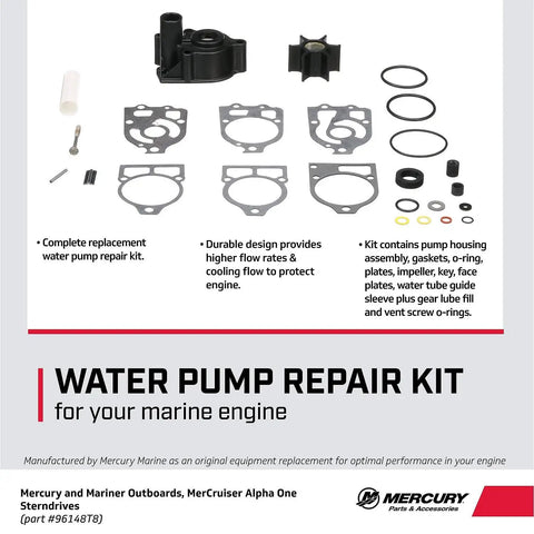 Upper Water Pump Repair Kit For Mercury And Mariner Outboard Engines 4 Cylinder Through V6 65HP with gaskets and impeller