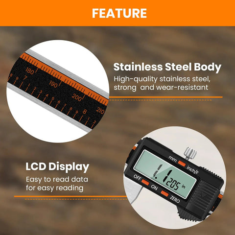 Stainless Steel Digital Caliper 12 Inch With Large LCD Screen Auto Off Inch Millimeter Switch For DIY Jewelry 3D Printing.
