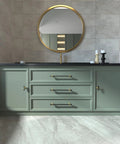 Vanity with 10 Pack 3 Inch Black And Gold Cabinet Handles Square Drawer Pulls for dresser and furniture hardware.