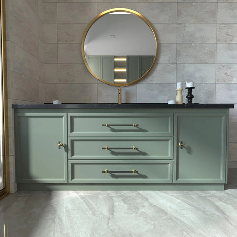 Vanity with 10 Pack 3 Inch Black And Gold Cabinet Handles Square Drawer Pulls for dresser and furniture hardware.