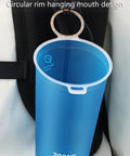 Foldable Water Bottle 200ml Shatterproof, Lightweight Hydration Bottle hanging on a backpack, blue with wide mouth design