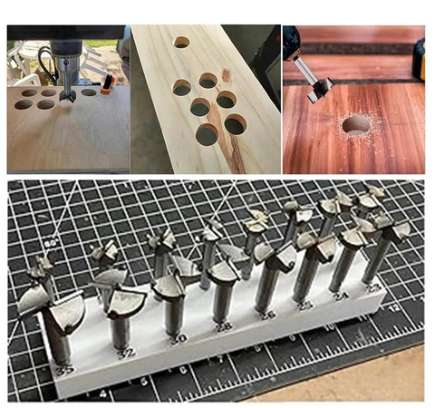 Meichoon 40mm carbide-tipped Forstner drill bit set with round shank for woodworking and hinge holes