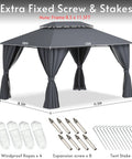10x13 Outdoor Gazebo With Mosquito Netting And Privacy Screens, Double Roof Design, Power Coated Metal Frame
