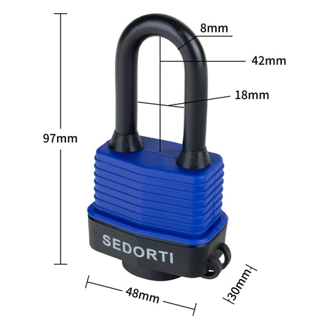 Colorful Waterproof Padlocks Set With Blue Covered Laminated Steel Locks Keyed Alike By Color Same Key For Outdoor Storage Units Garages Sheds Trailers Lockout Tagout Ready Long Shank Heavy Duty Locks Pack Of 12