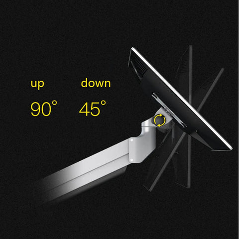 Premium Column Monitor Desk Stand For 17 To 30 Inch Screens With Smooth Spring Lift showing adjustable tilt angles up and down.