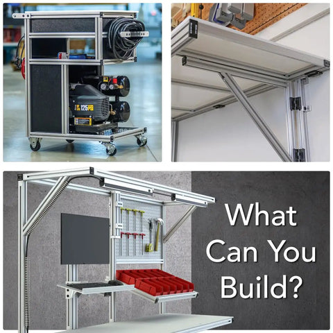 Various structures using 1/4-20 End Fastener And Screw Hardware Combo For Aluminum Extrusion T Slot 90 Degree Joint Connector Kit.