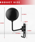 Close-up of Beefy 180 Degree Swivel Helmet Wall Mount Heavy Duty Aluminum Helmet Holder, showing measurements and dual hooks.
