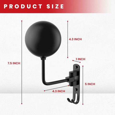 Heavy-Duty Helmet Wall Mount Hanger With 180 Degree Swivel For Motorcycle, ATV, And Bike Gear, 7.5 inch support ball dimensions