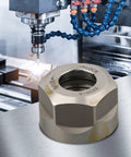 Fabaletta ER Collet Clamping Nut High 20CrMoTi Steel For CNC Milling Engraving Tool Holders BT NT MTA R8 Systems shown on milling machine.