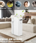 H13 True HEPA Air Purifier Replacement Filter With Activated Carbon Four In One Filtration For Big Rooms Captures Allergies Pollen Smoke Dust Pet Dander VOC Odors in living room setting.