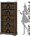5 Tier Solid Wood Book Shelf Floor Standing Bookcase In Walnut Finish With Arched Base Farmhouse Style 65 Inches Tall 31.5 Inches Wide 11.8 Inches Deep Room Ready For Living Room Or Study And Office