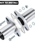 Universal 2 Inch ID To 2 Inch ID Exhaust Flange Repair Pipe Kit crafted from heavy duty 304 stainless steel with installation hardware.