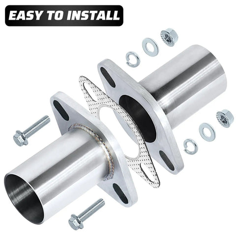 Universal 2 Inch ID To 2 Inch ID Exhaust Flange Repair Pipe Kit crafted from heavy duty 304 stainless steel with installation hardware.