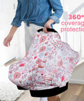 All In One Baby Car Seat Cover Nursing Shield For Boys And Girls Stretchy Soft Infant Canopy in floral pattern on car seat