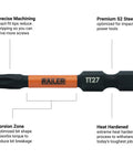 No Nonsense Torx T27 Security Bits With Tamper Proof Star Drive 2 Inch Long showing S2 Steel build and features for heavy duty tasks.