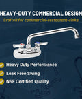 Heavy Duty Wall Mount Kitchen Faucet With A 10 Inch Swing Spout And 4 Inch Center Mount, 1/2 Inch NPS Inlets, Chrome Finish, NSF Certified