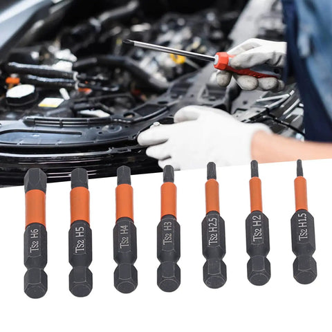 Premium S2 Alloy Steel 7 Piece Hex Drive Kit For Impact Drivers And Electric Drills With Magnetic Slender Waist Design For Tough Jobs Heat Treated To Stop Bending And Wear, 7 bits