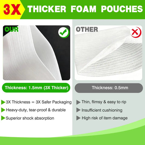 Comparison of Heavy Duty Dish Packing Set For Moving Includes 25 Foam Pouches, 1.5mm thick vs other 0.5mm pouch