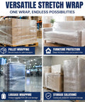 Pro Level Mini Stretch Wrap With No Sweat Handle 5 Inch By 1000 Feet 80 Gauge Cast Film 8 Pack used for furniture and pallet wrapping.