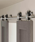 8 Foot Stainless Steel Sliding Barn Door Hardware Kit For Double Doors Built To Last Heavy Duty Smooth Quiet Track System with Gcr15 Rollers