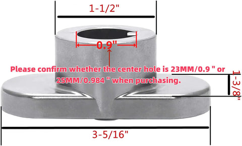 23mm Blade Adapter Kit For MTD Craftsman Troy-Bilt Lawn Mowers With 0.9 Inch Center Hole Fits Many Walk Behind Mowers Includes 748-0376E Adapter 710-1044 Hex Bolt And 736-0524B Blade Bell Support, silver metal adapter with size markings