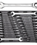 24 Piece Ratchet Wrench Set With 72-Tooth Ratcheting Wrenches, Metric And SAE Sizes arranged in a black organizer box