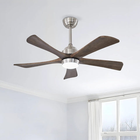 Neojoyoenix 42" 5PCS Solid Wood Blades Ceiling Fan with Lights Remote Control in a modern living room setting.