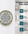 3 Pack Crystal Glass Door Knobs With Privacy Lock In Antique Brass Finish For Vintage Interior Style Heavy Duty Zinc Alloy Plates Diamond Plum Flower Design Ideal For Doors And Cabinets