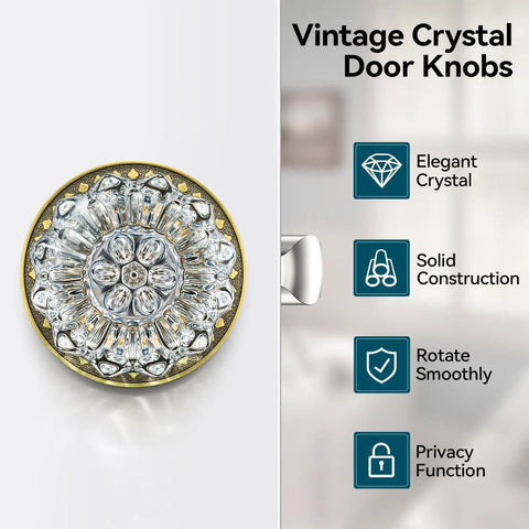 3 Pack Crystal Glass Door Knobs With Privacy Lock In Antique Brass Finish For Vintage Interior Style Heavy Duty Zinc Alloy Plates Diamond Plum Flower Design Ideal For Doors And Cabinets