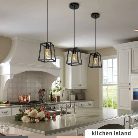 Industrial Farmhouse Pendant Light For Kitchen Island And Dining Room 1 Light Modern Lantern Ceiling Fixture Over Kitchen Island