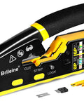 Pass Through RJ45 Crimp Tool Kit For Ethernet Cables, All In One Crimper showing cutting and stripping functions