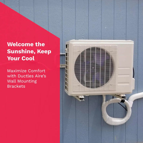 Outdoor Wall Mount Bracket For Mini Splits 9000 To 36000 BTU Universal Adjustable Mount on blue wall with condenser unit