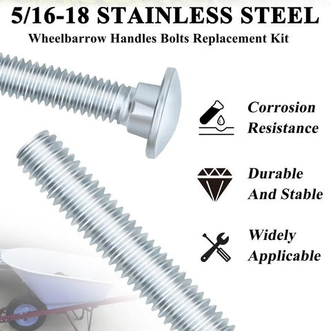 Built Tough As Nails Wheelbarrow Handle Nut And Bolt Replacement Kit Packing 18 Piece Carbon Steel Galvanized Carriage Bolts showing stainless steel bolts.