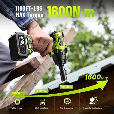 Heavy Duty Cordless One Half Inch Drive Impact Wrench With Brushless Motor 1600 Nm Torque used on wooden beam