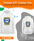 White hoodie with vibrant print showcasing DTF Transfer Film Paper A4 20 Sheets Premium PET Direct To Film for cotton polyester fabrics