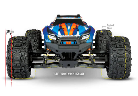 Front view of Widemaxx Red Ready To Rip RC Monster Truck With Clipless Body Mount System Delivers 55 Plus MPH Straight From The Box On A 4S LiPo