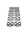 Set of 10 dimpled steel tab plates for Premium Quarter Turn Quick Release Dzus Toggle Fasteners, designed for automotive use.